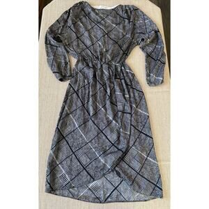 Barth Silk Wrap Dress Black White Geometric Print Long Sleeve IT 42 US S/M